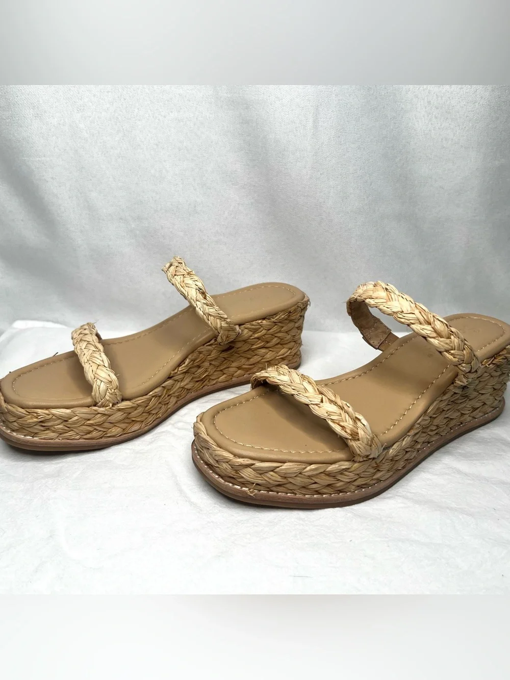 Splendid Raffia Platform Wedge Slide Sandals Natural Size 6 Like New